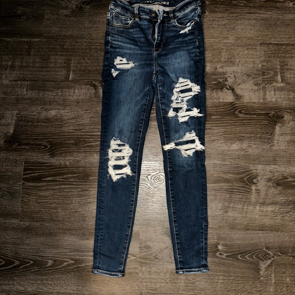 American Eagle Outfitters Dark Blue Distressed Skinny Jeans